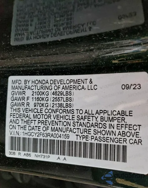 2024 Honda Accord Hybrid Exl from USA, damaged, VIN 1HGCY2F63RA004159
